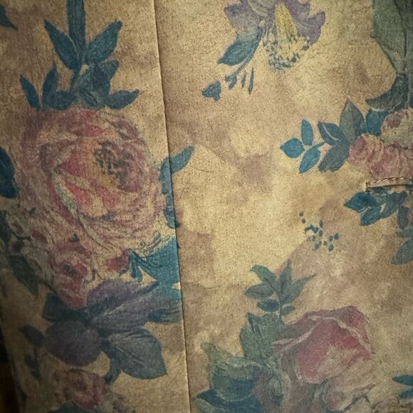 Vintage 90s Kate Hill Floral Leather Jacket – Size 4 Tan Rose Pattern Suede feel - Picture 11 of 14